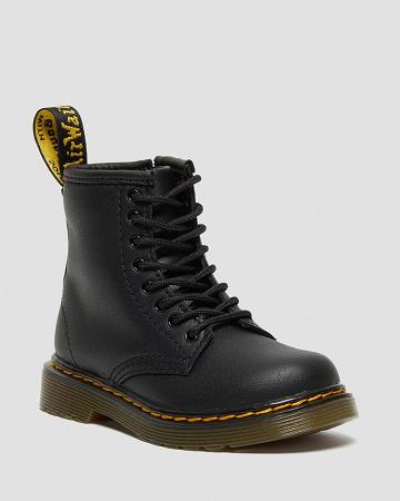 Black Kids' Dr Martens Toddler 1460 Softy T Leather Lace Up Boots | CA 705PJJ